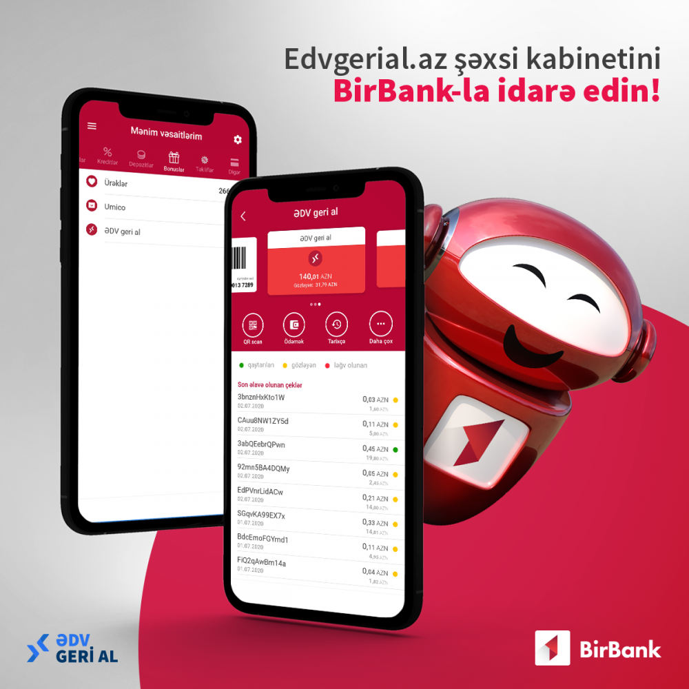 BirBank mobil tətbiqi vasitəsilə şəxsi kabinetinizi idarə edin! 